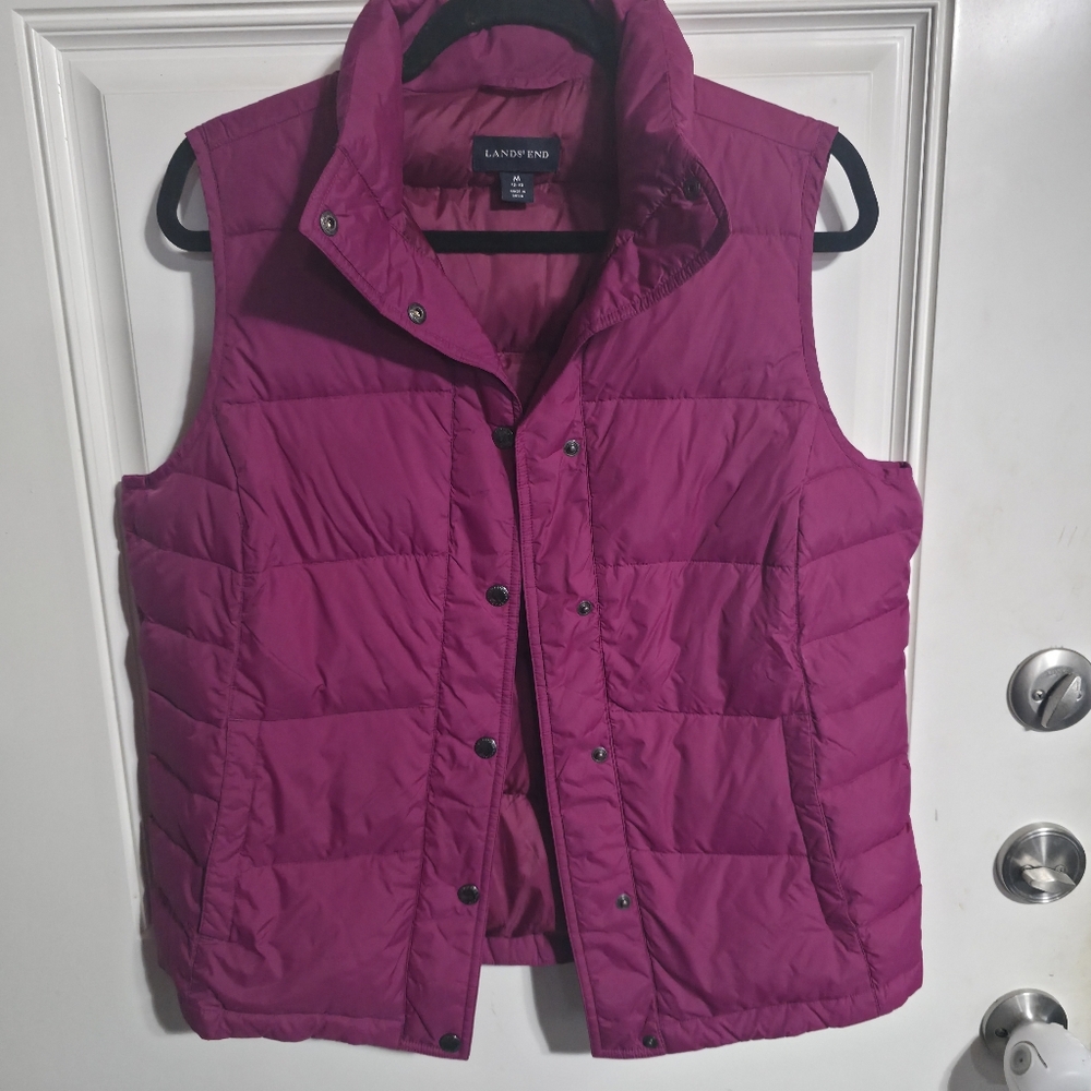 Lands' End Women's Pink Quilted Puffer Vest Size Medium 80% Down 20% Feathers